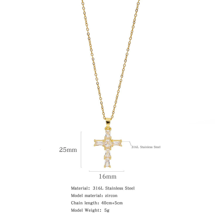 Gold Plated Zircon Cross Necklace