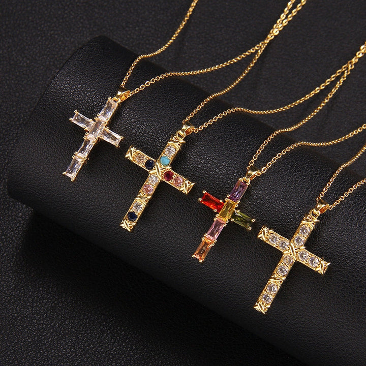 Gold Plated Zircon Cross Necklace