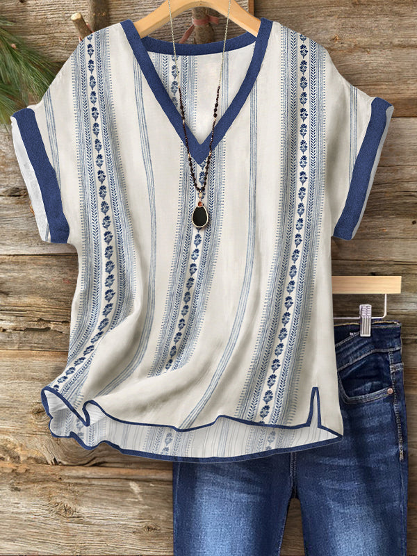 Casual Striped Cuff Detail Top