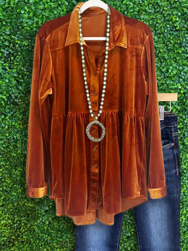 Fall In Love Velvet Babydoll Tunic-Burnt Orange