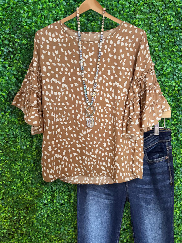 Leopard Print Ruffle Sleeve Top