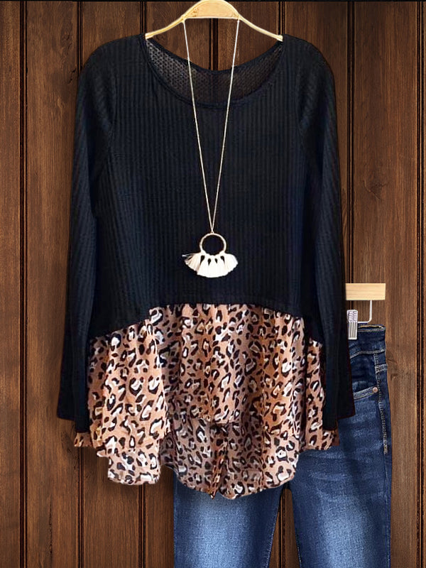 Leopard Print Hem Patch Top