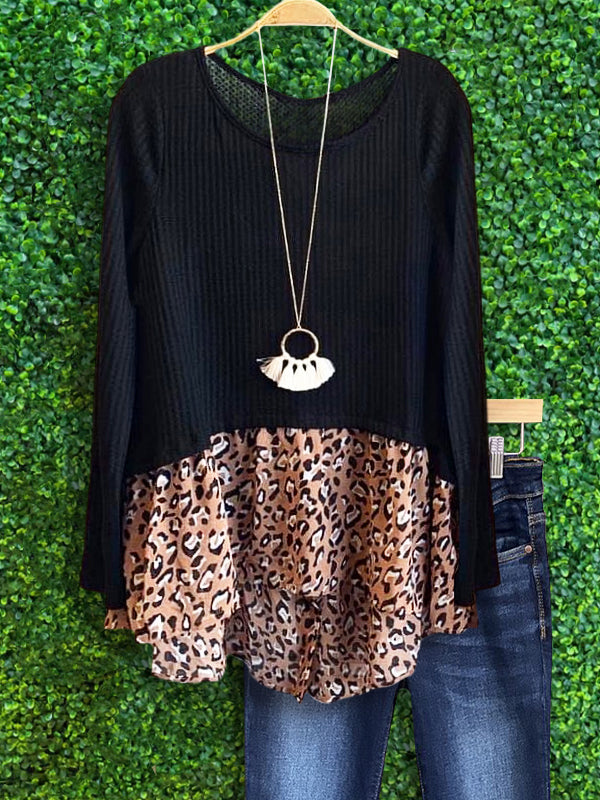 Leopard Print Hem Patch Top