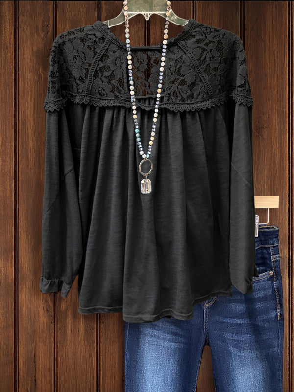 Casual Lace Panel Top