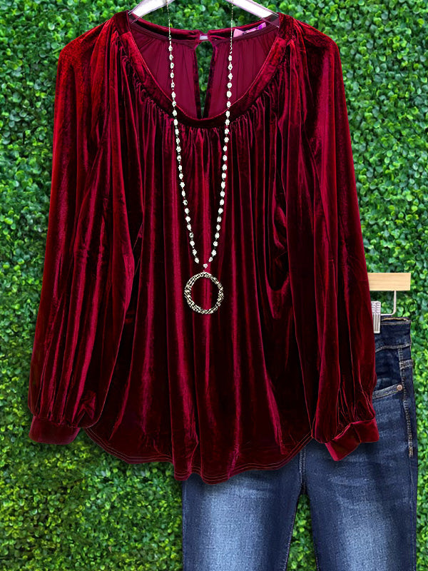 Vintage Velvet Pleated Top In Red