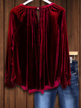 Vintage Velvet Pleated Top In Red