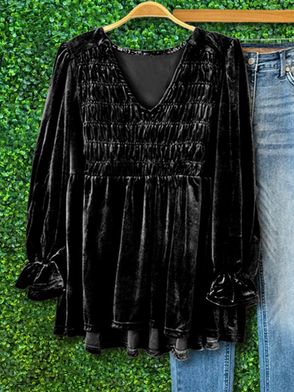 Elegant Velvet Ruching Top In Black