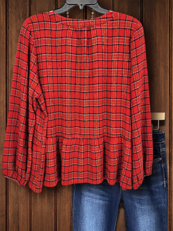 Red Plaid Button Down Top