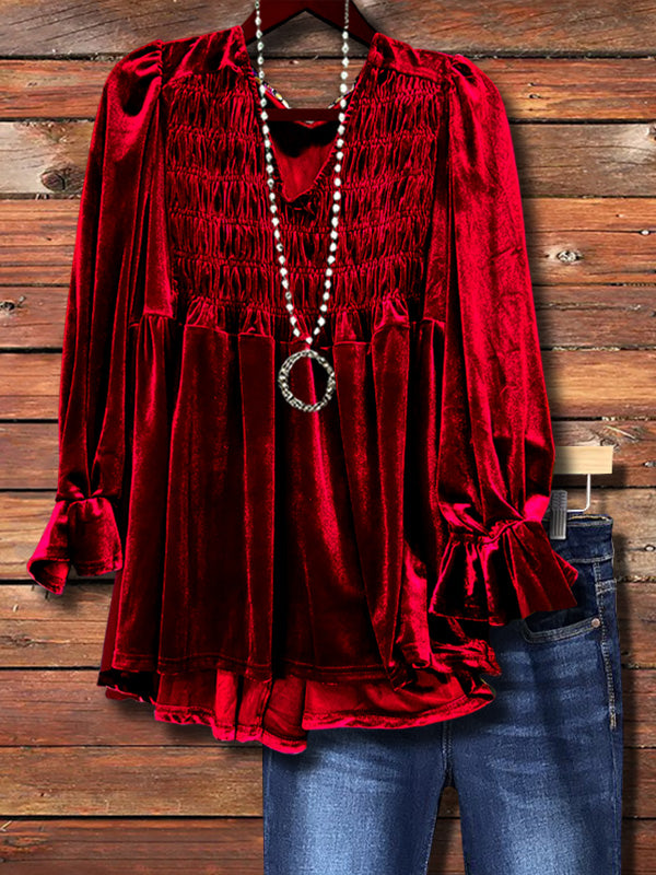 Vintage Velvet Gathered Top