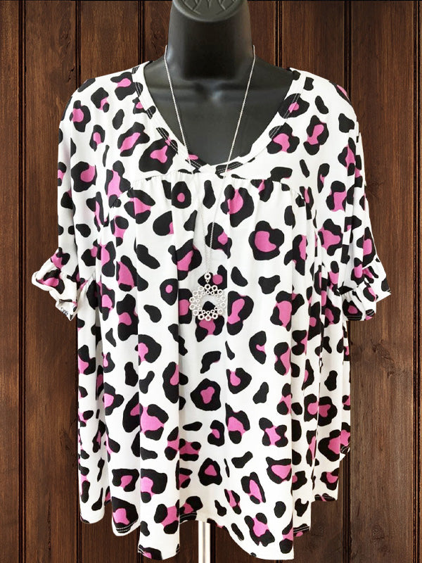 Leopard Print Ruffle Sleeve Top