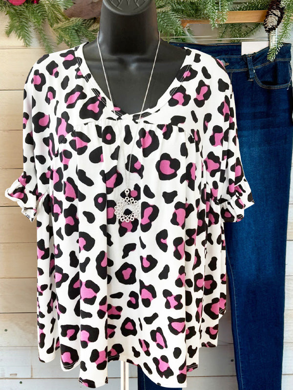 Leopard Print Ruffle Sleeve Top