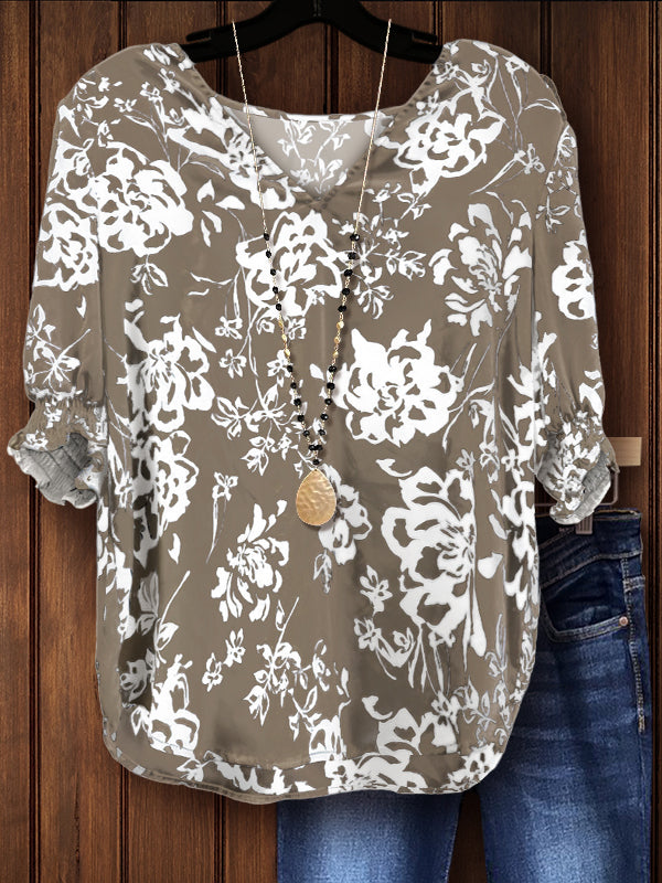 Casual Printed Gathering Detail Top