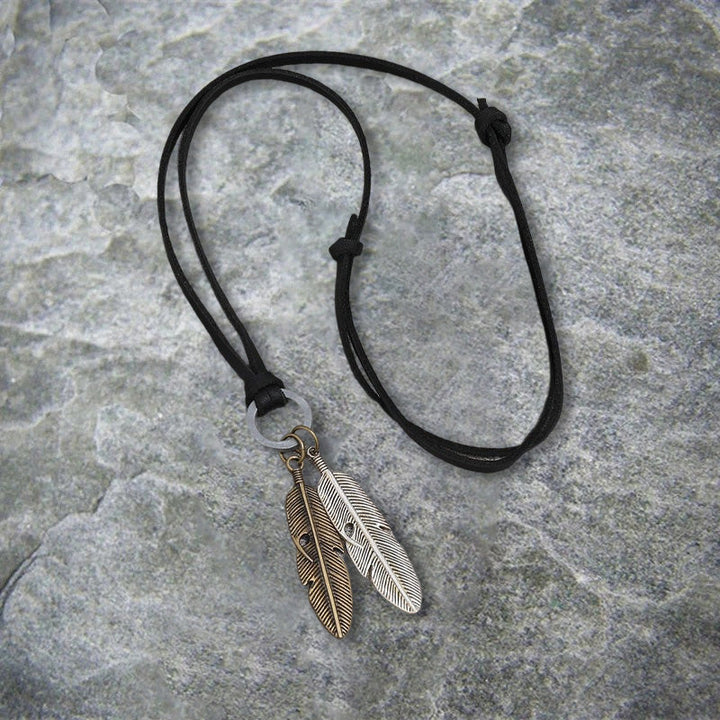 Vintage Alloy Feather Leather Necklace