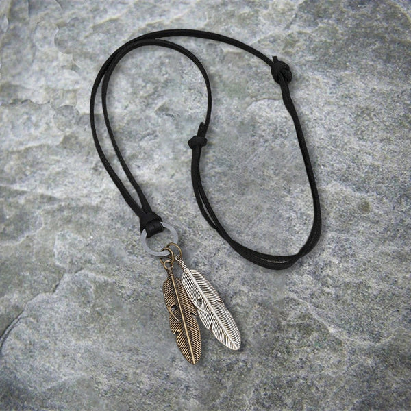 Vintage Alloy Feather Leather Necklace