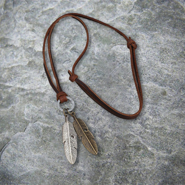 Vintage Alloy Feather Leather Necklace