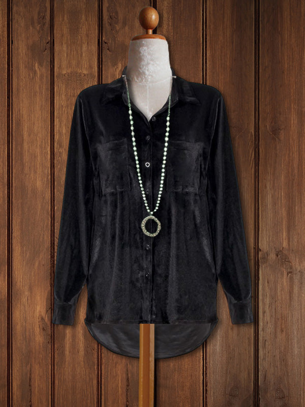 Plain Long Sleeve Velvet Shirt