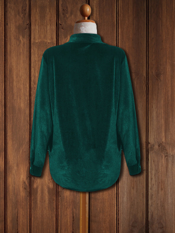 Plain Long Sleeve Velvet Shirt