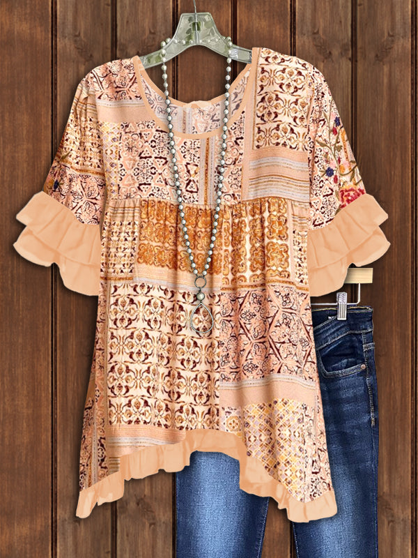 Tribal Print Ruffle Top