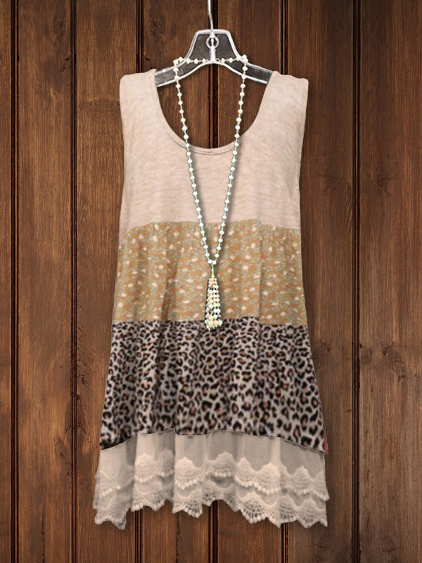 Leopard Print Lace Panel Tank Top