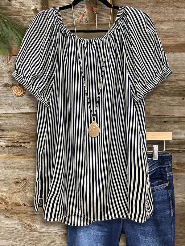 Striped Print Ruched Detail Blouse