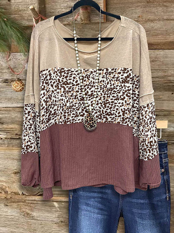 Leopard Print Contrast Patchwork Top