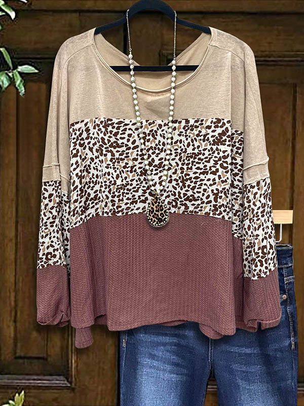 Leopard Print Contrast Patchwork Top