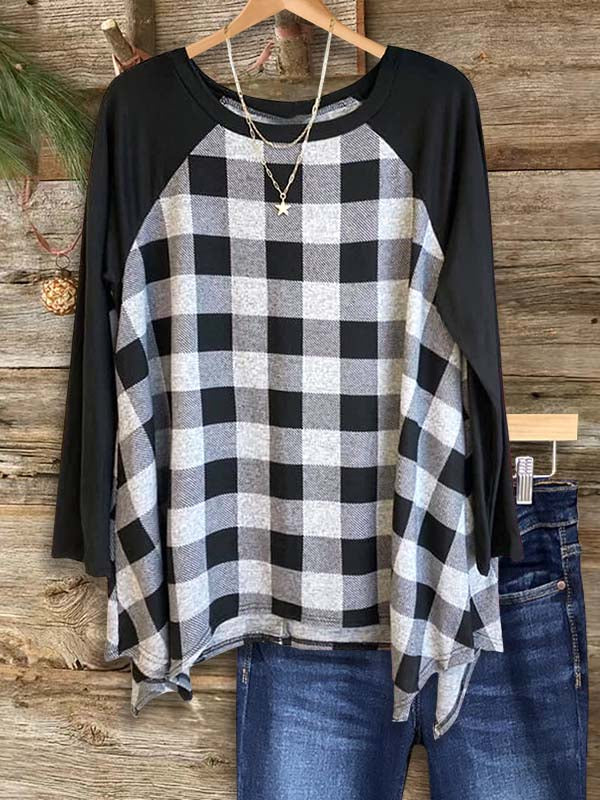 Plaid Print Patchwork Loose Top