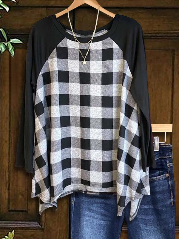 Plaid Print Patchwork Loose Top