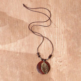 Leaf & Wood Slice Long Necklace