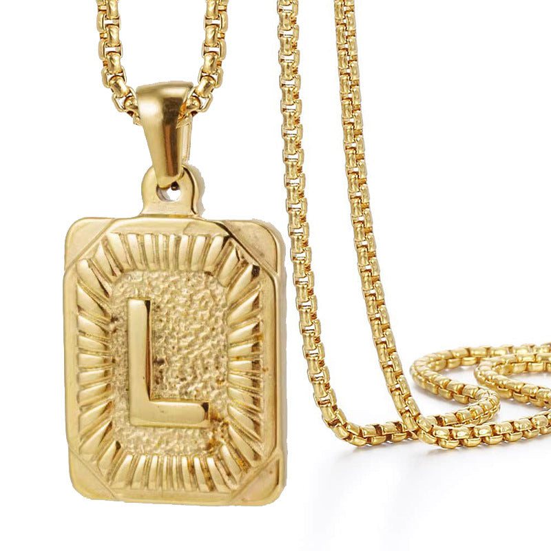 The Square Engraved Initial Pendant Necklace