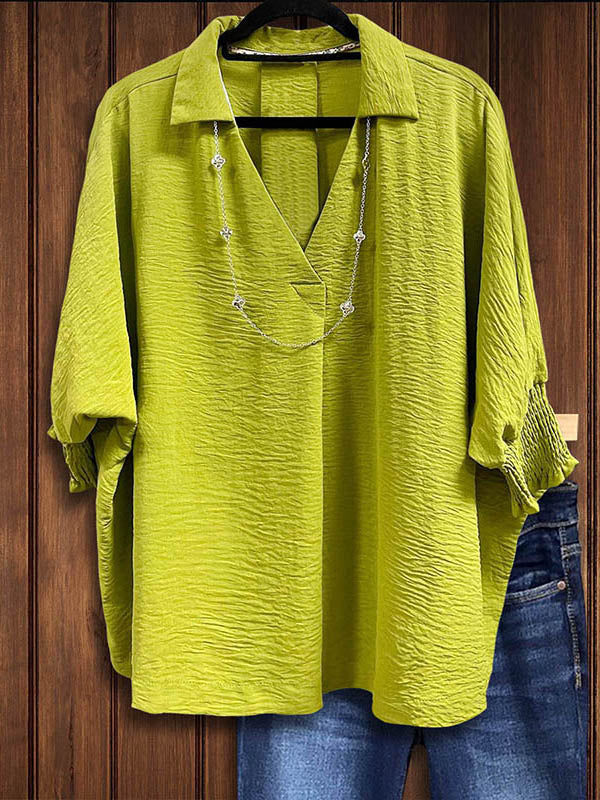 Lapel V-neck Loose Blouse