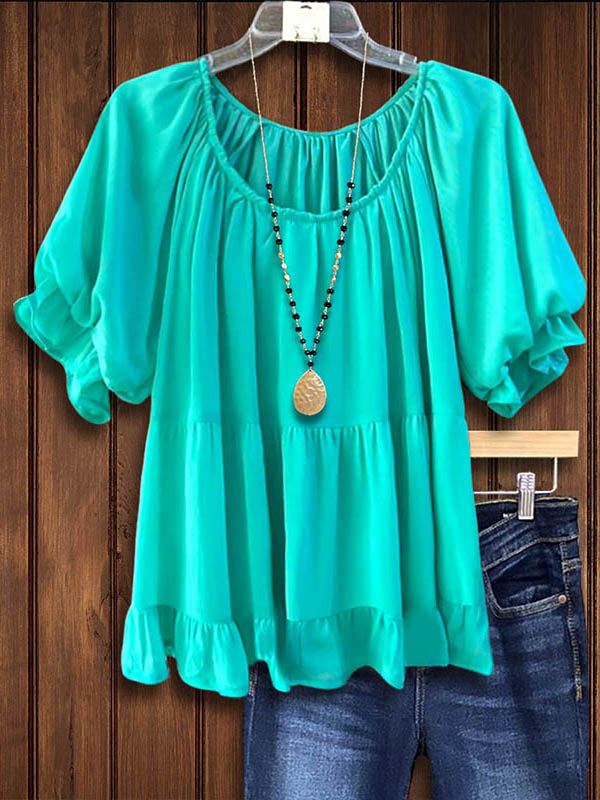 Solid Ruffled Casual Blouse