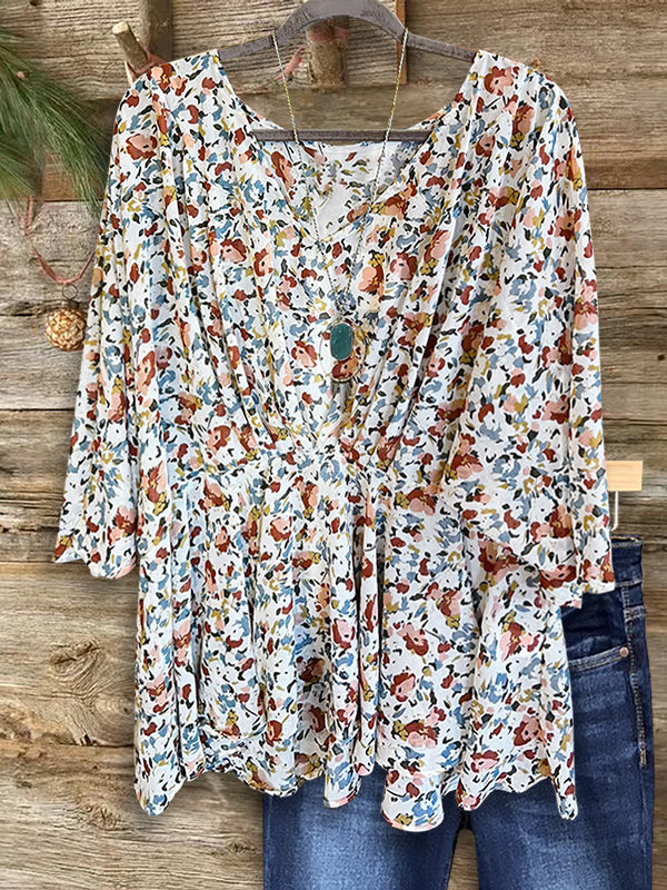 Floral Pleated Casual Blouse