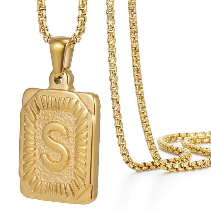 The Square Engraved Initial Pendant Necklace